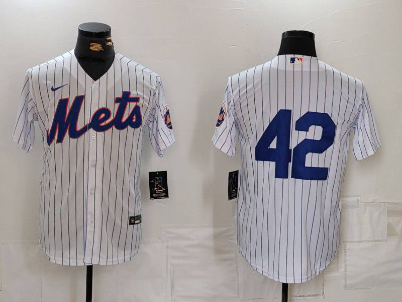 Men New York Mets 42 No Name White Stripe Game 2024 Nike MLB Jersey style 1